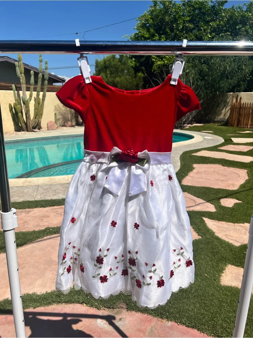 Youngland Red and White Floral Holiday Dress for Girls